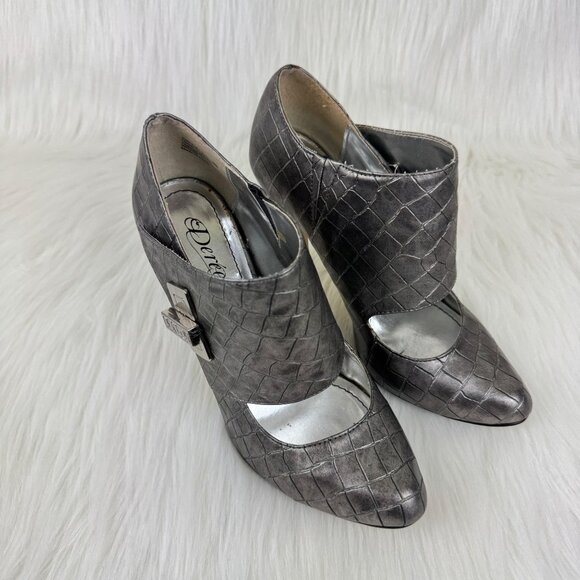 Women's Dereon Carried Away Pewter Croc Embossed Heels Size 8.5 - Picture 6 of 15